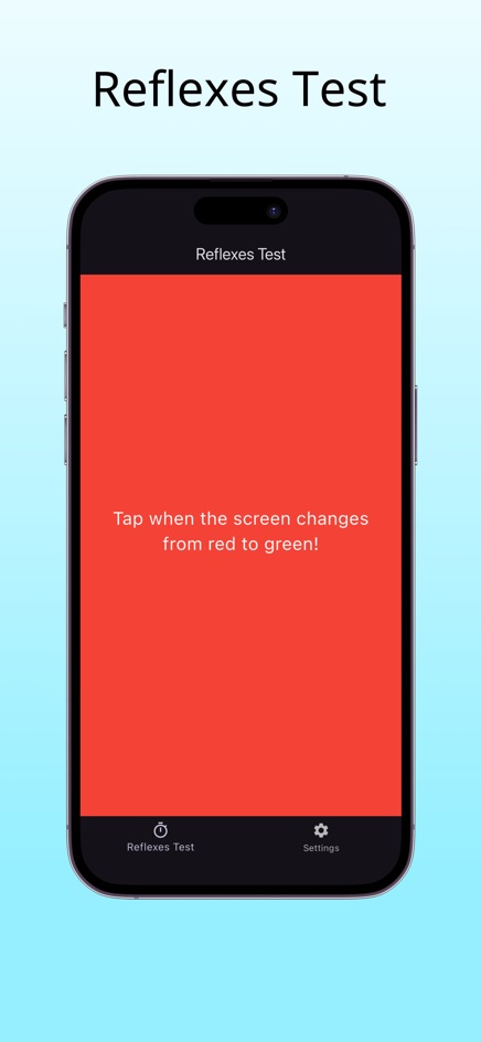 Reflexes Test with a full red screen and the instruction to tap when the screen changes from red to green
